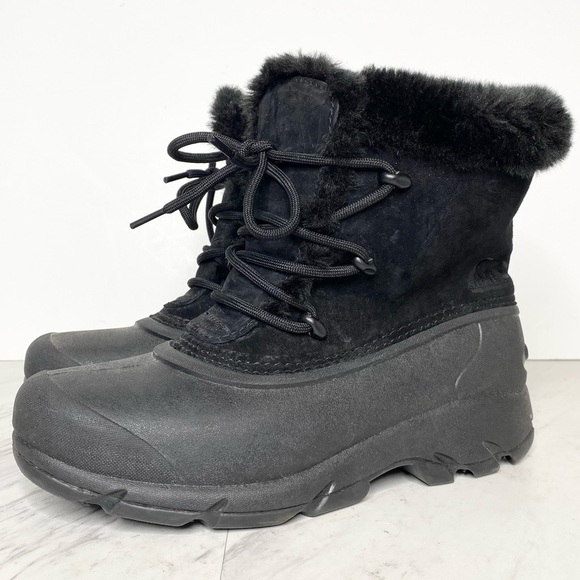 New! Sorel Snow Angel Lace Up Faux Fur Black Winter Boot 6 - Picture 1 of 14